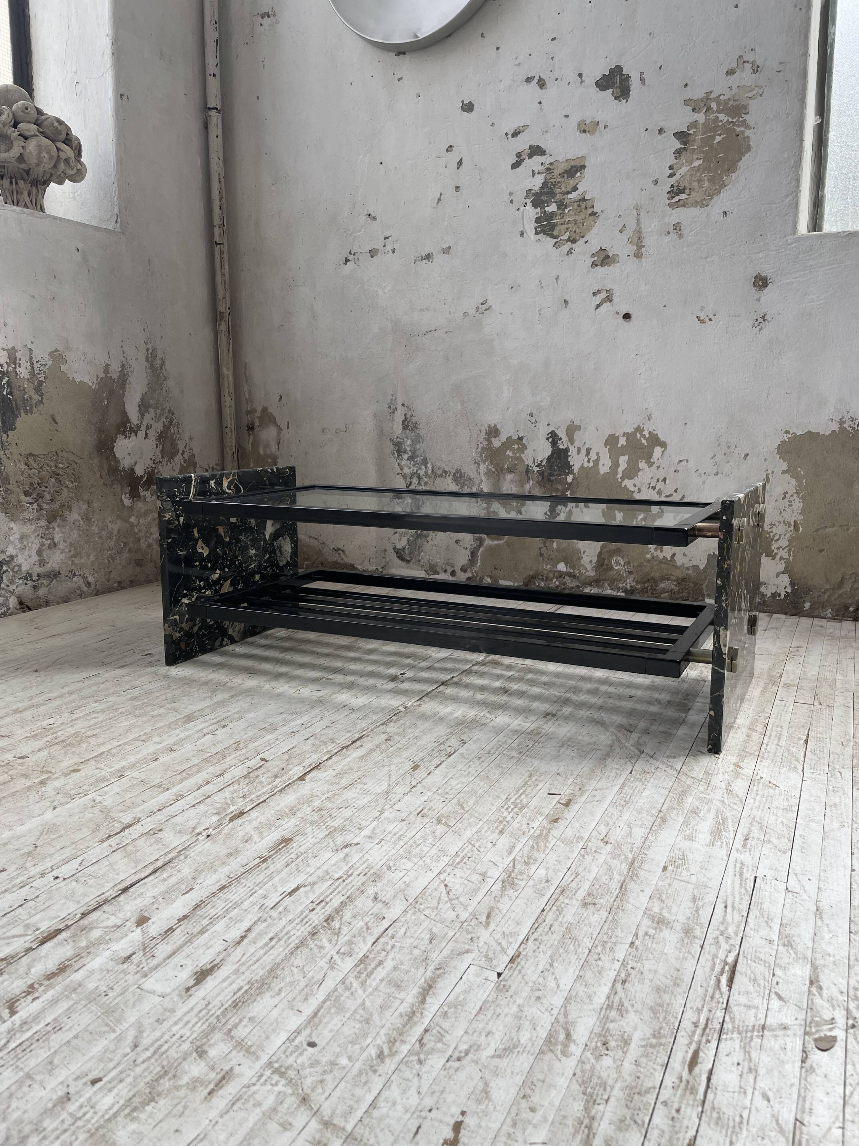 80s Italian marble and glass coffee table