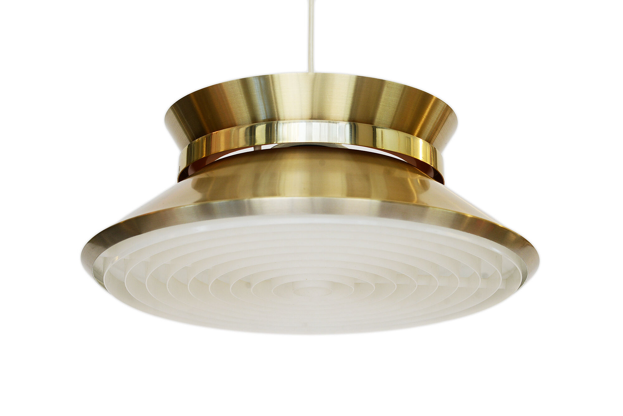 Brass colored aluminium pendant light by Carl Thore for Granhaga Metall. Sweden 1970s.