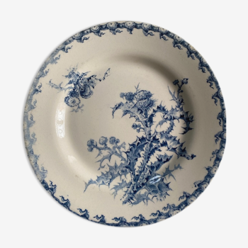 Flat plate in opaque gien porcelain, thistle pattern.