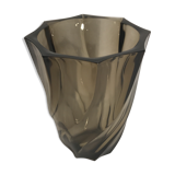 Vase ancien Cristal d''Arques transparent fumé vintage
