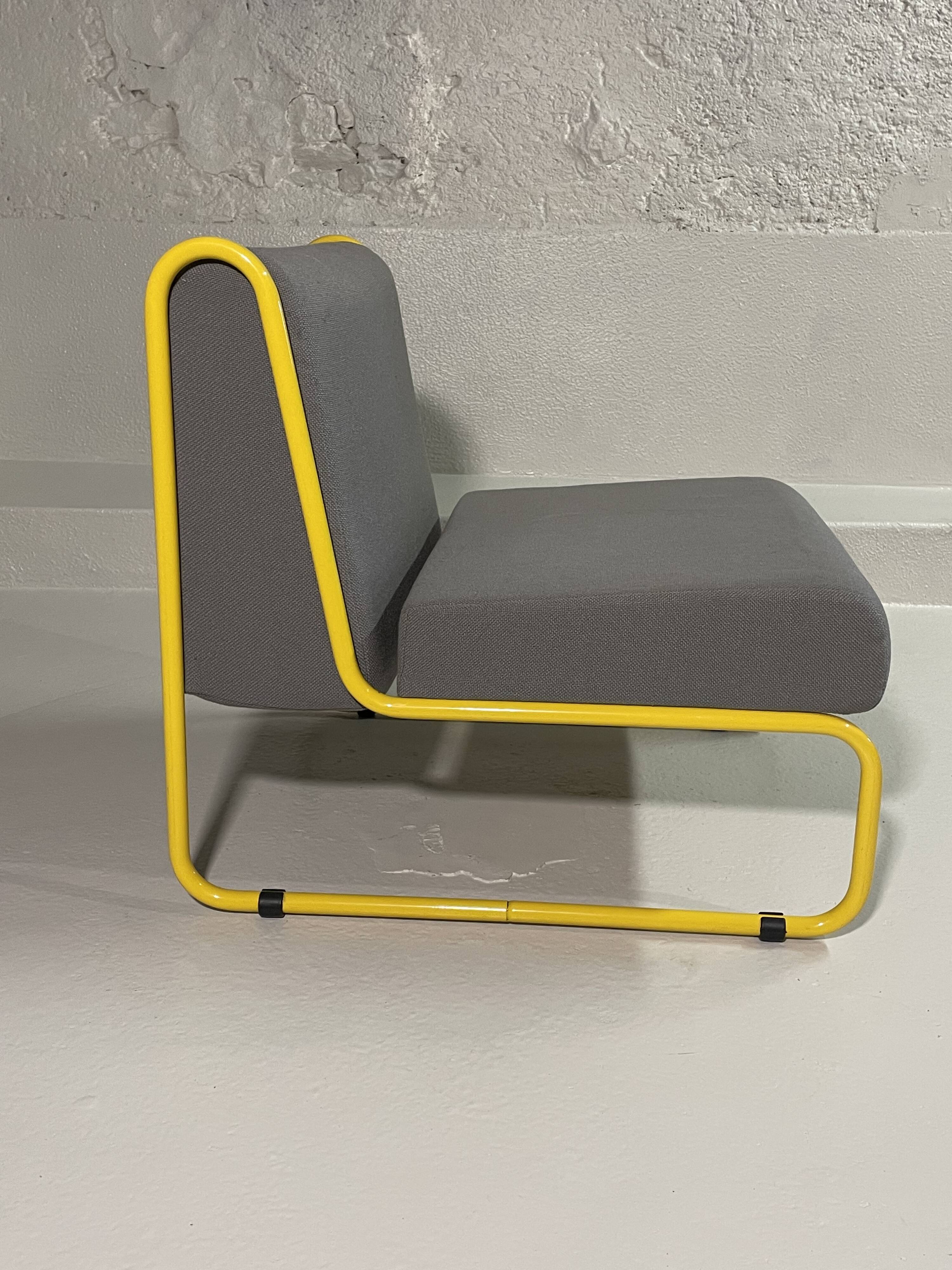 Modular tubular bench in yellow & grey fabric