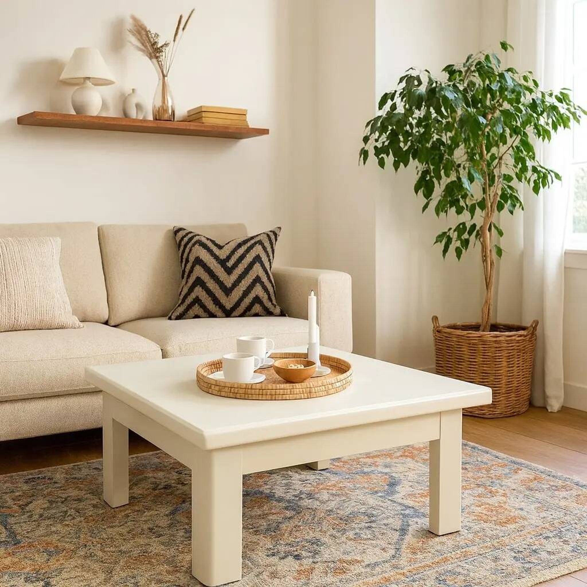 Vintage white lacquered wooden coffee table, designer, Italy, 1970s.