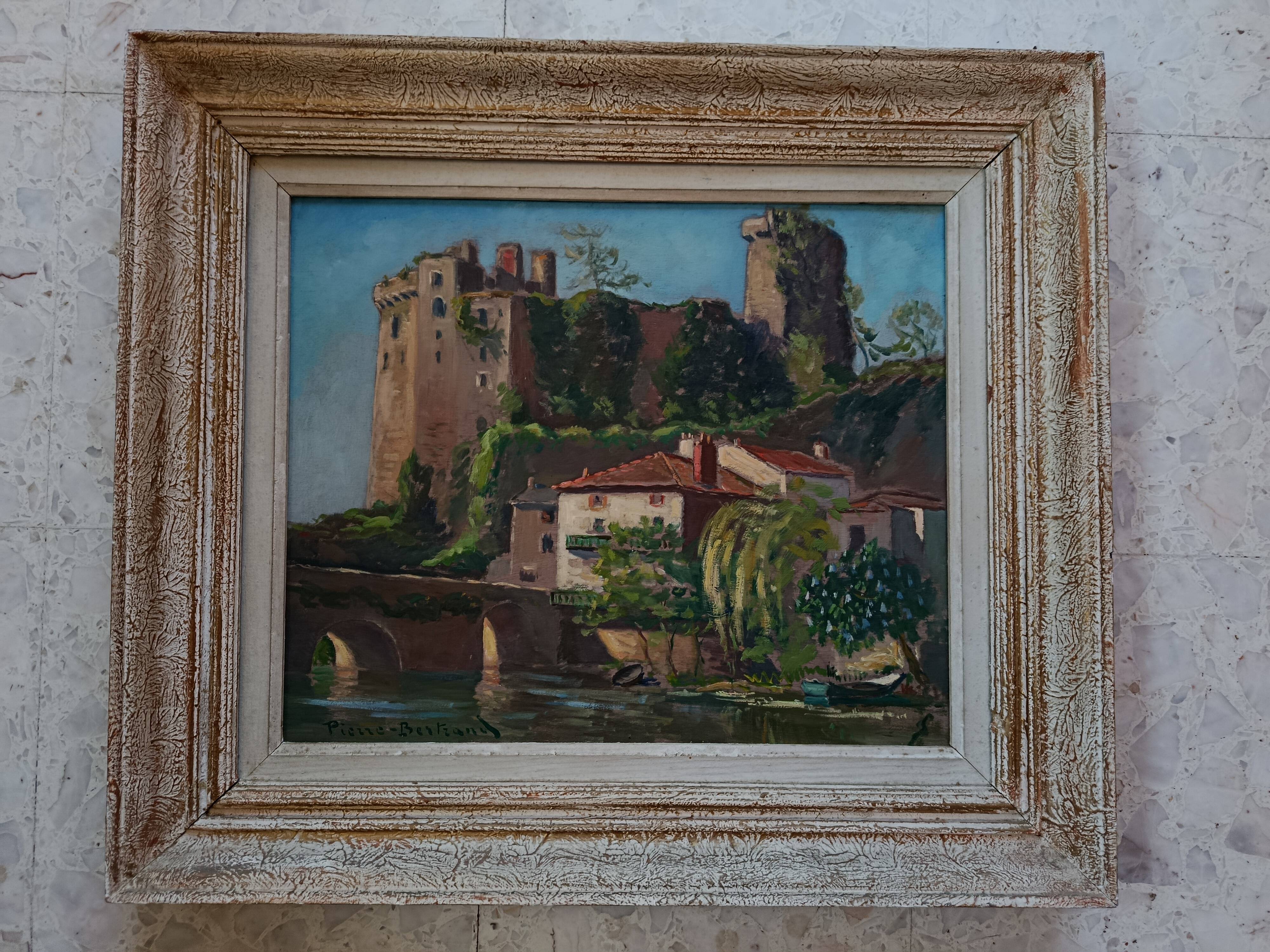Oil on wood panel CHATEAU DE CLISSON 44 by PIERRE BERTRAND, frame 1940