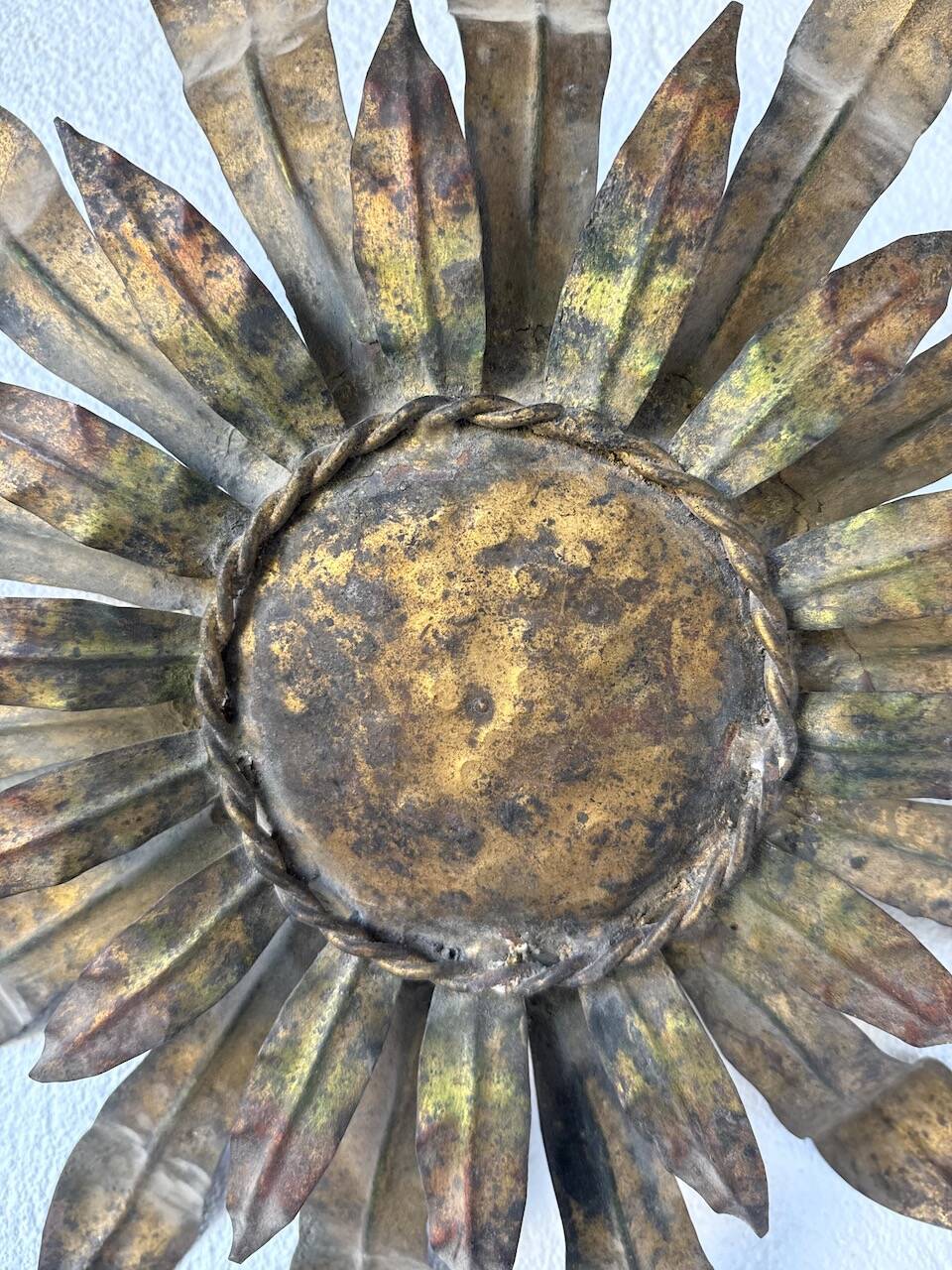 Ceiling or wall light with sun motif, brass, 1950s