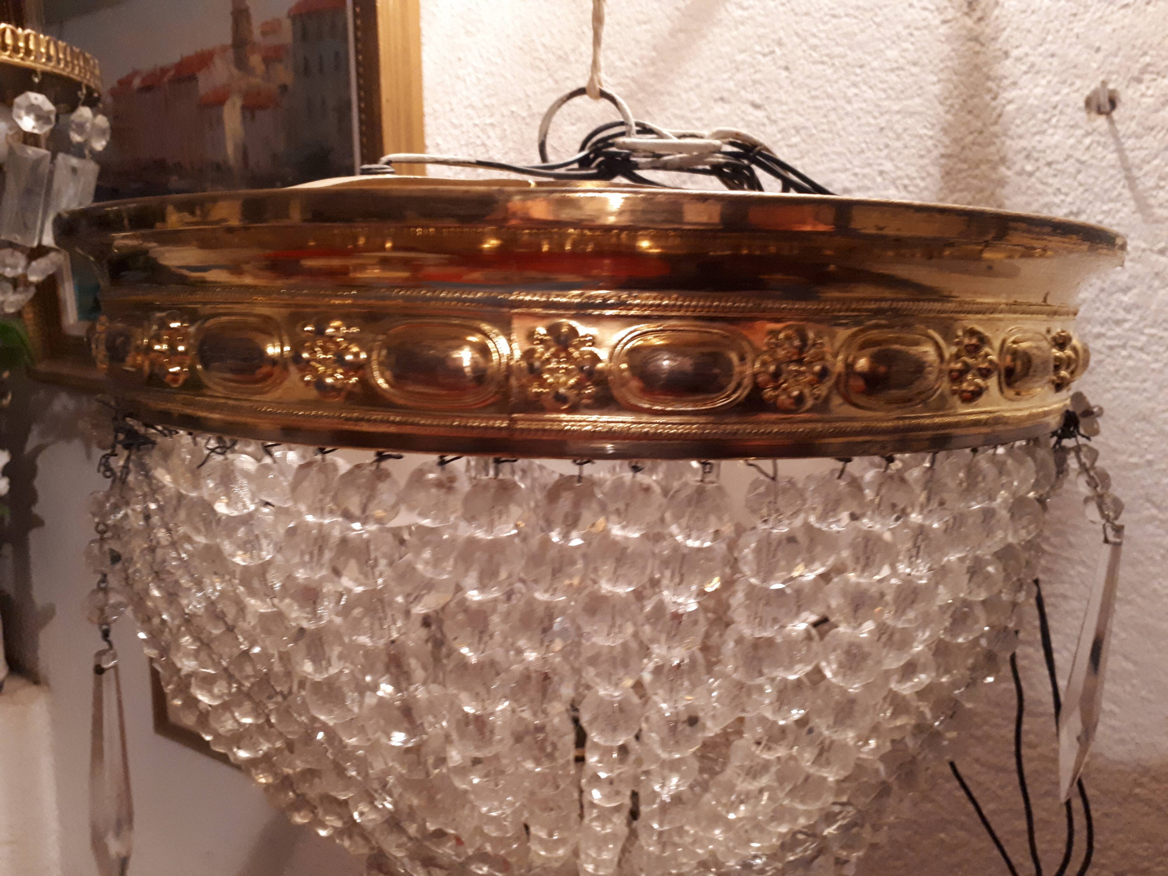 Plafonnier basket has pampilles 4 fires made of gilded brass