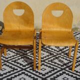 Light wood post-formed chairs, the 2.