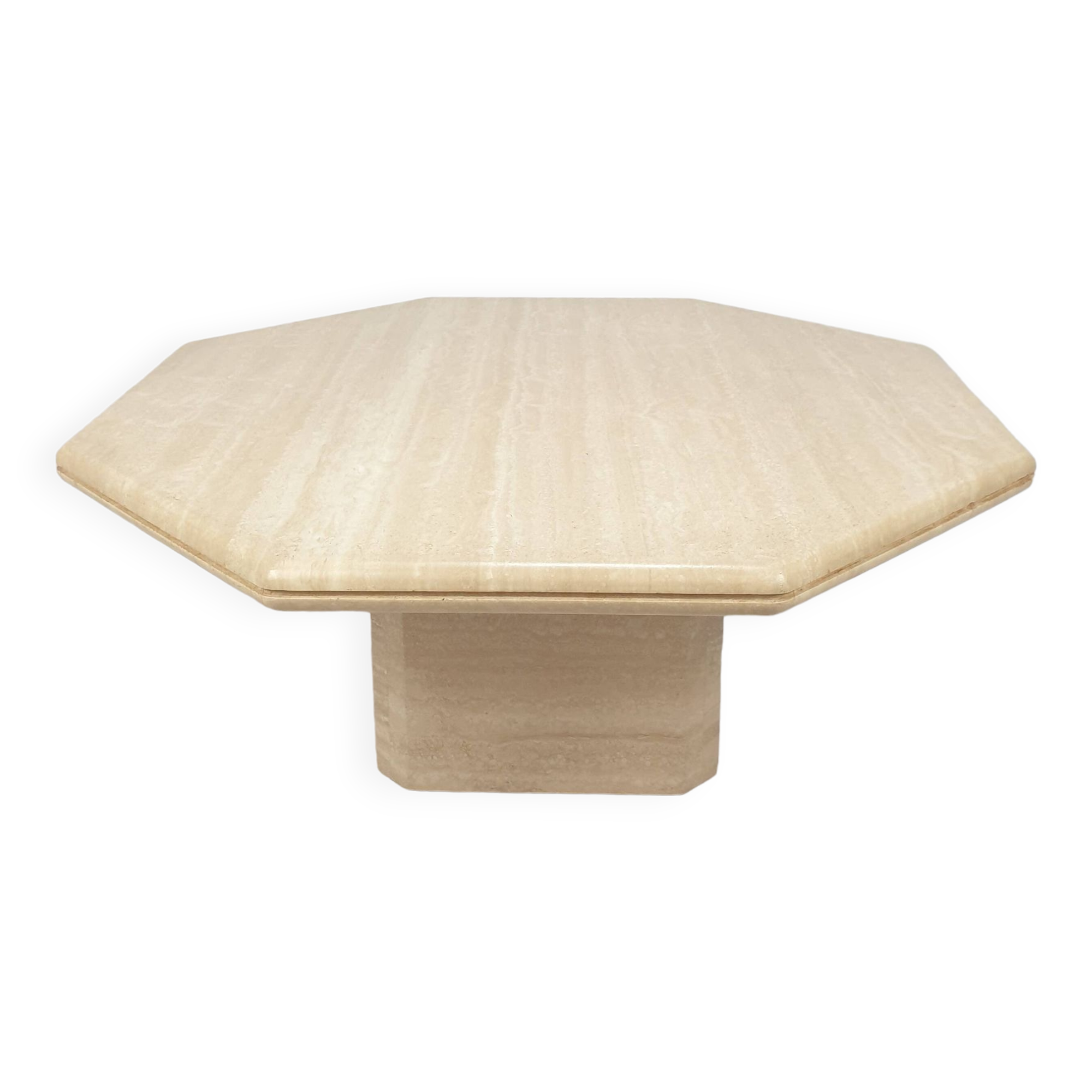 Table Basse Octogonale italienne en Travertin, 1980s
