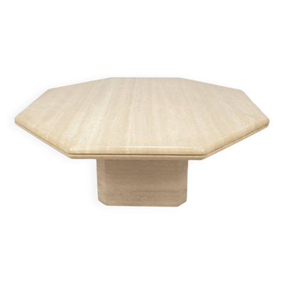Table Basse Octogonale italienne en Travertin, 1980s