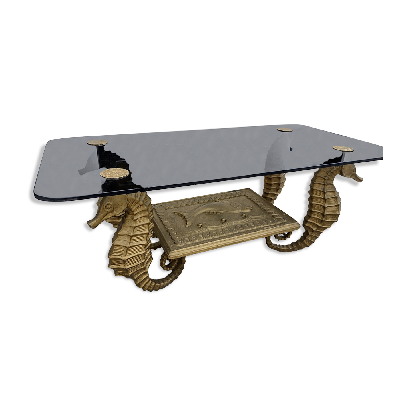 Gilt metal Seahorse coffee table with smoked glass