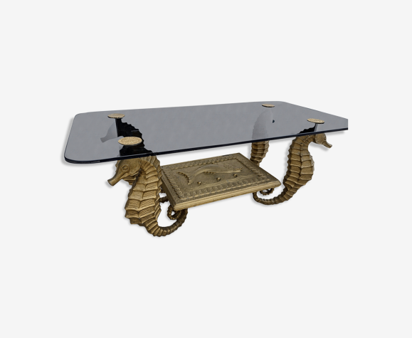 Gilt metal Seahorse coffee table with smoked glass