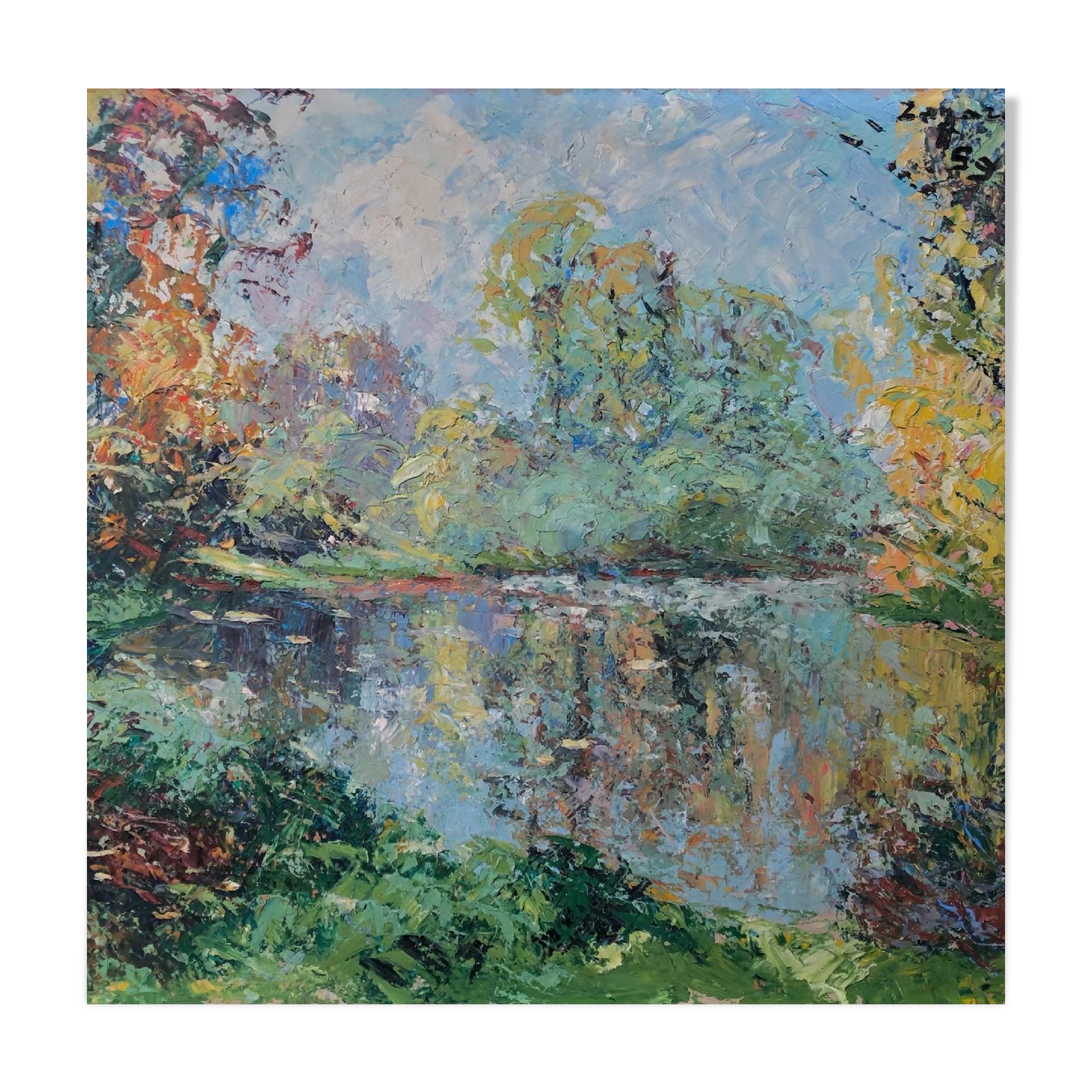 Oil on vintage panel signed, "Le Printemps"