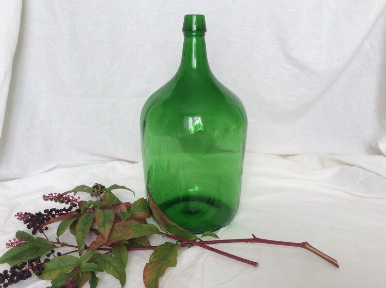 Dame Jeanne en verre vert émeraude