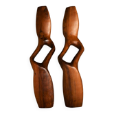 Paire de sculptures murales abstraites modernistes en bois massif, diptyque
