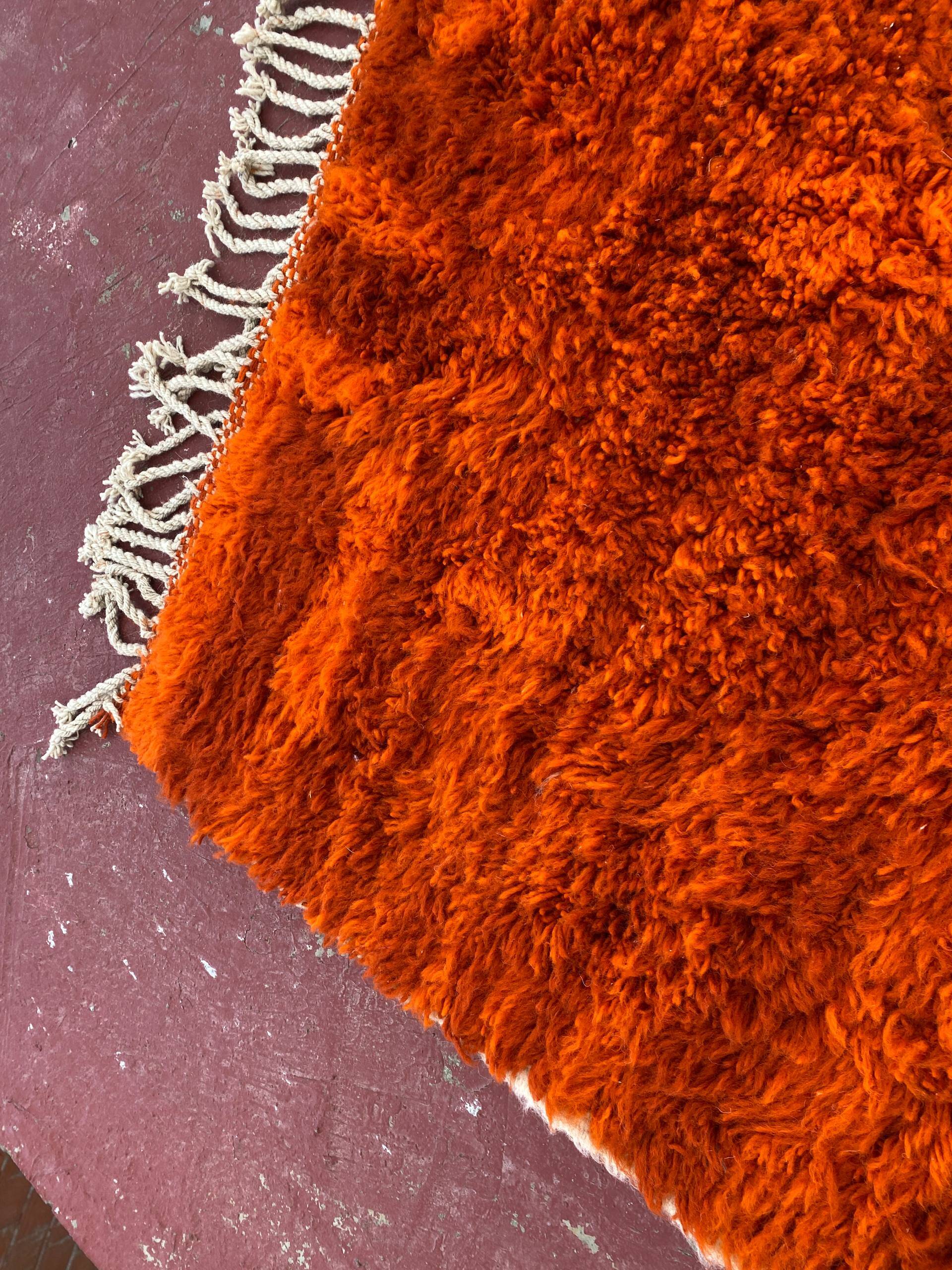 Large Beni Ouarain Rug 260x260 cm – Vibrant Orange Wool, Unique Piece