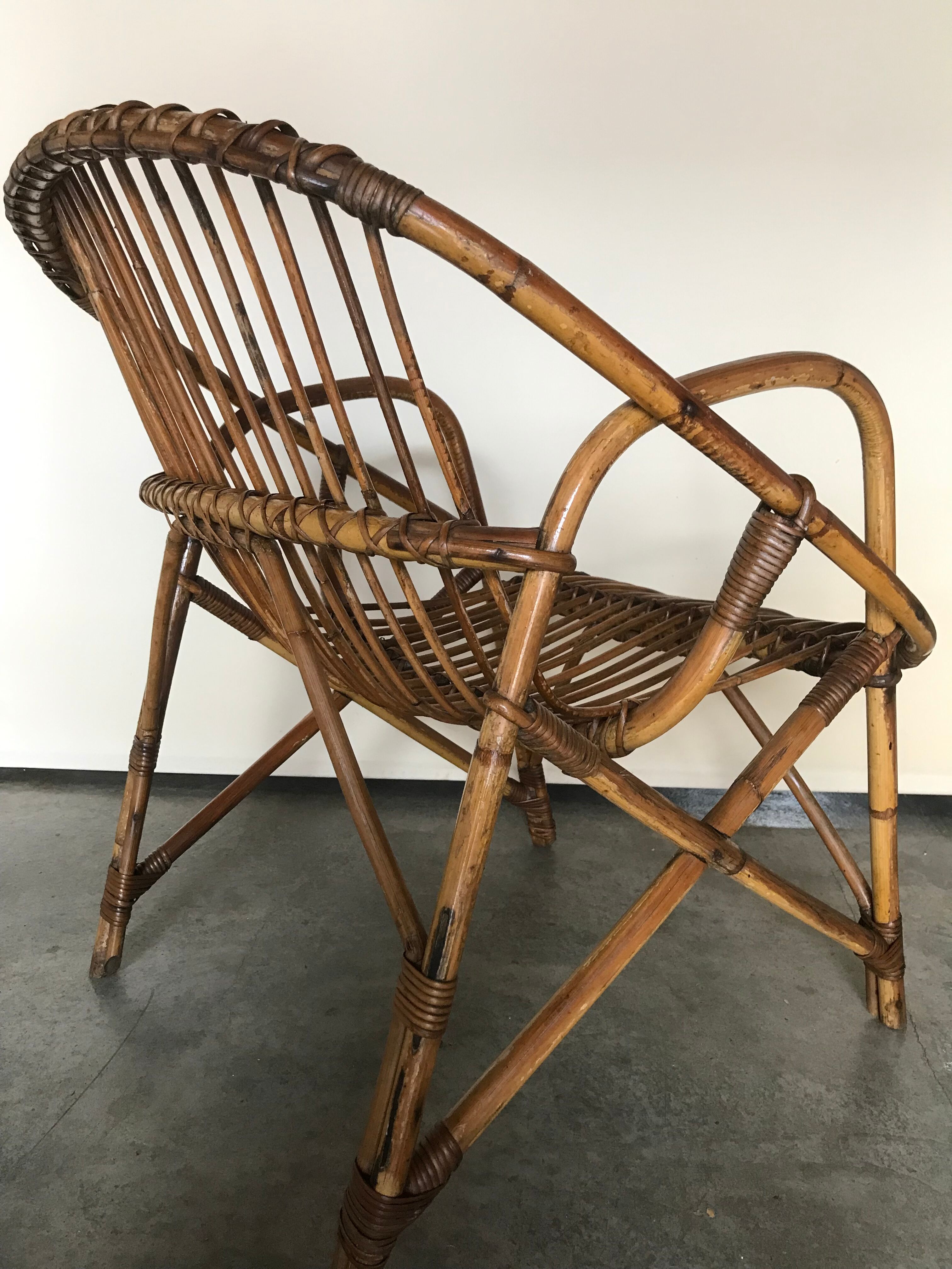 Rattan armchair vintage shell adult 1960
