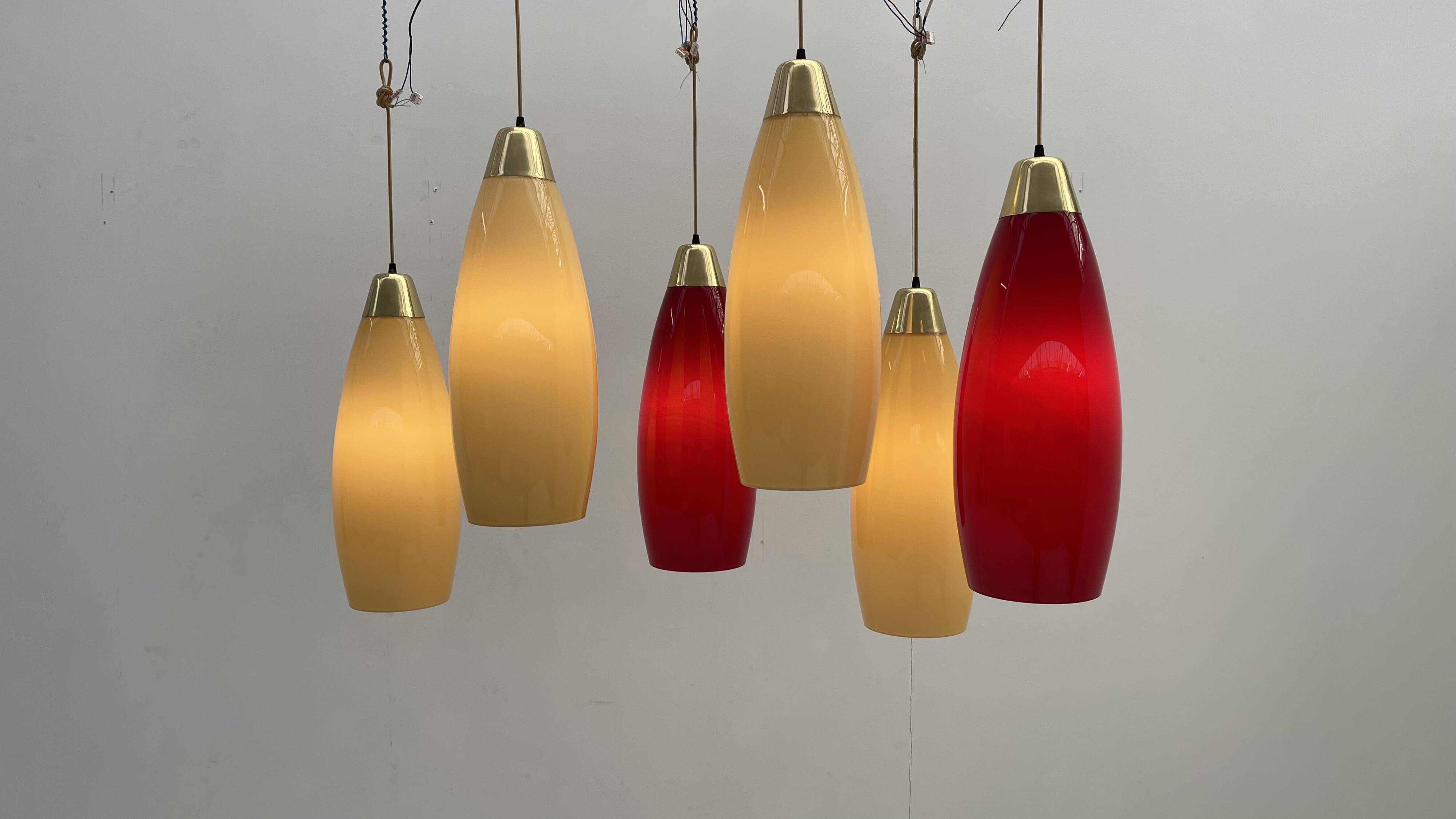 red and yellow murano glass pendants