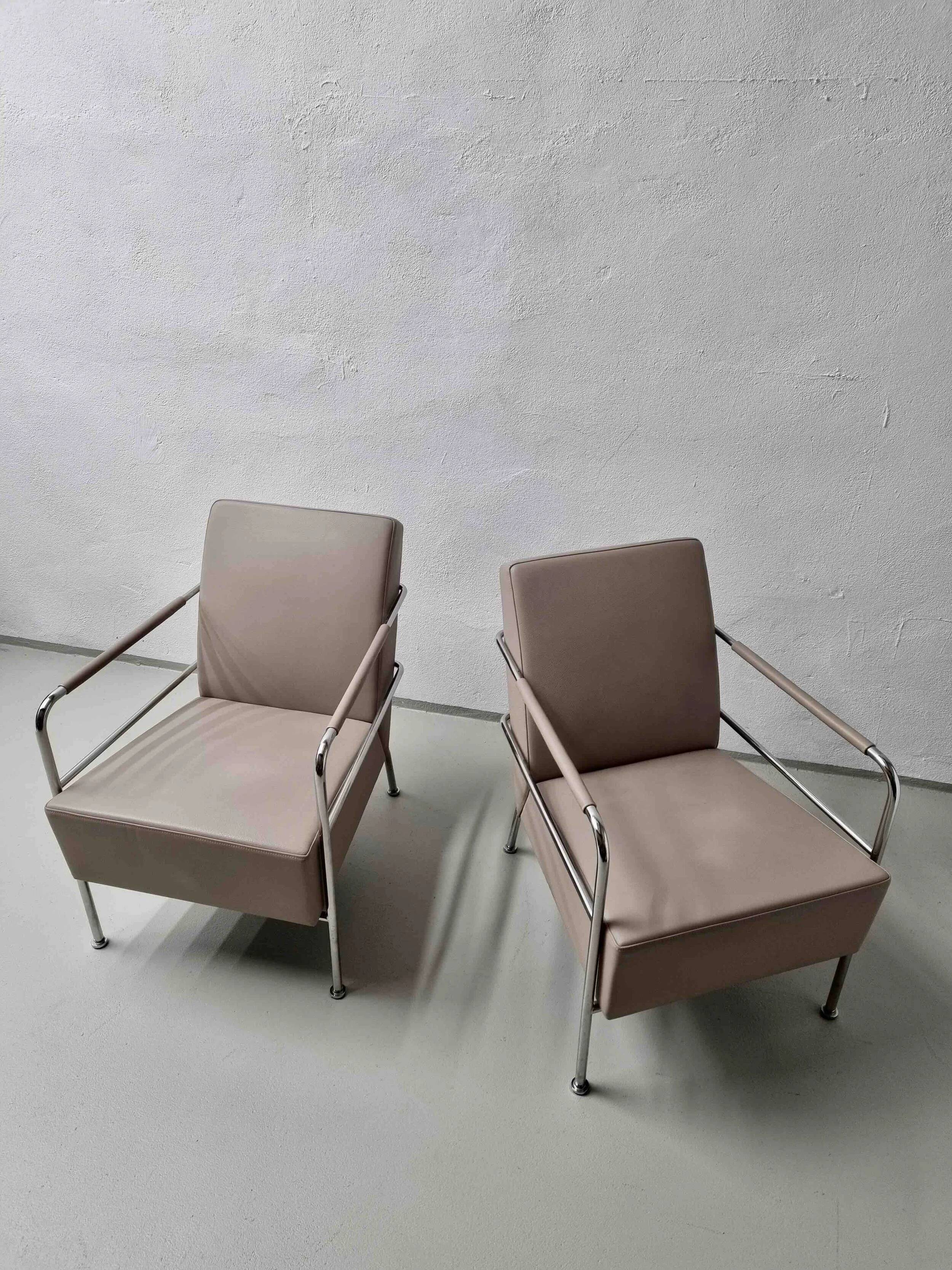 2 vintage nude leather "Cinema" easy chairs by Gunilla Allard for Lammhults | 1990s