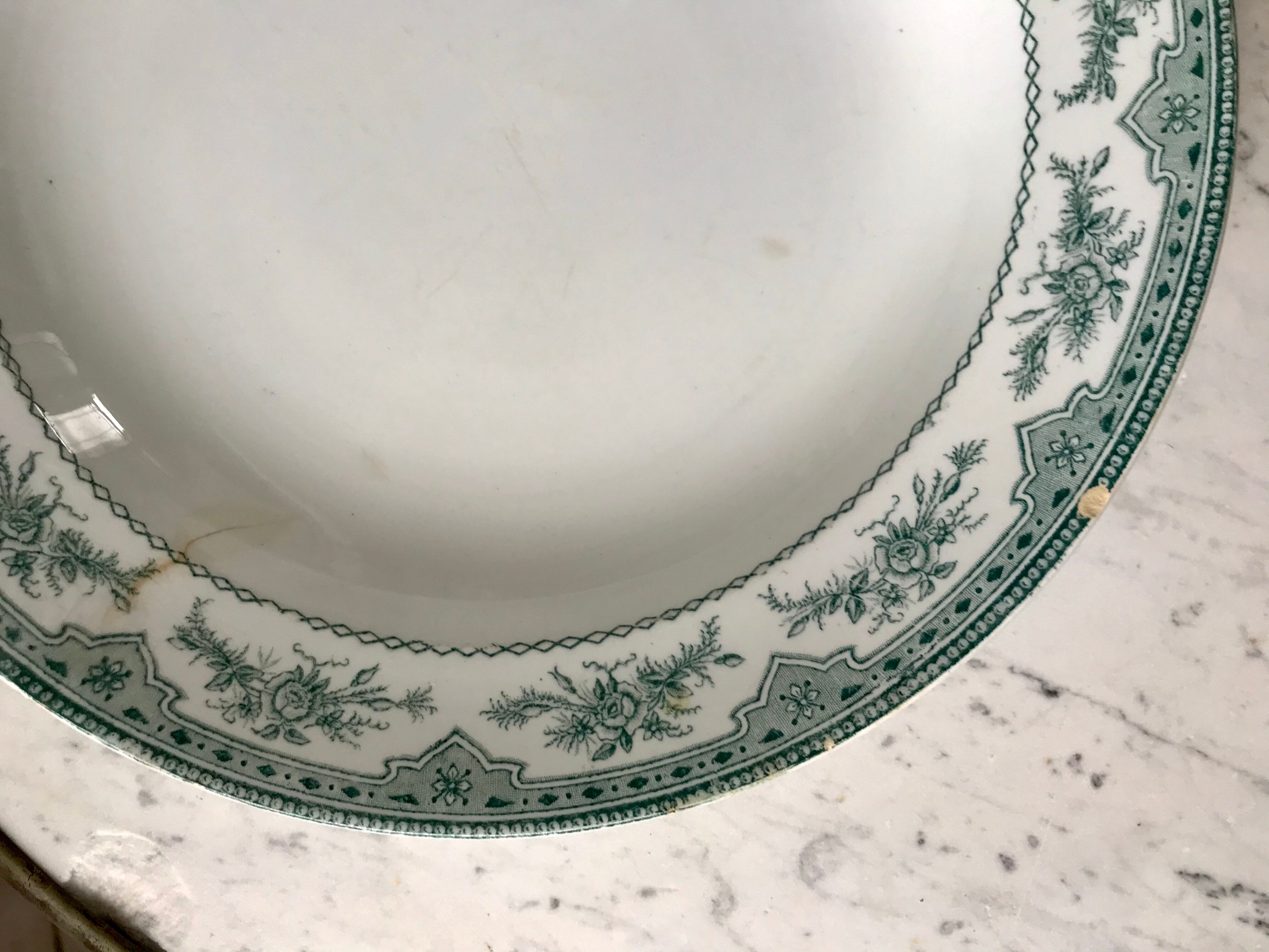 Round dish Terre de Fer earthenware of Onnaing model "Roses Mousses" late nineteenth