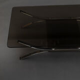Table basse chromée et verre fumé 1970
