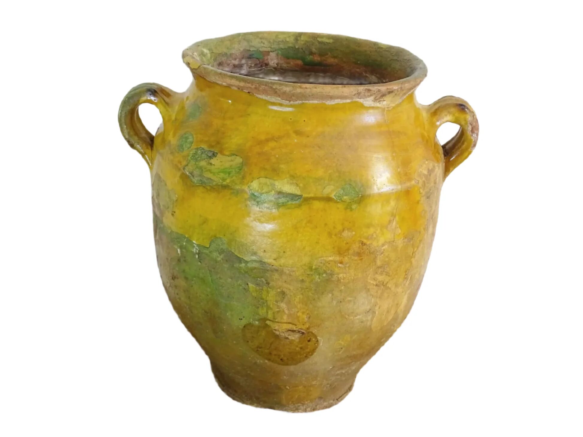 Grand pot à confit ancien français à glaçure jaune