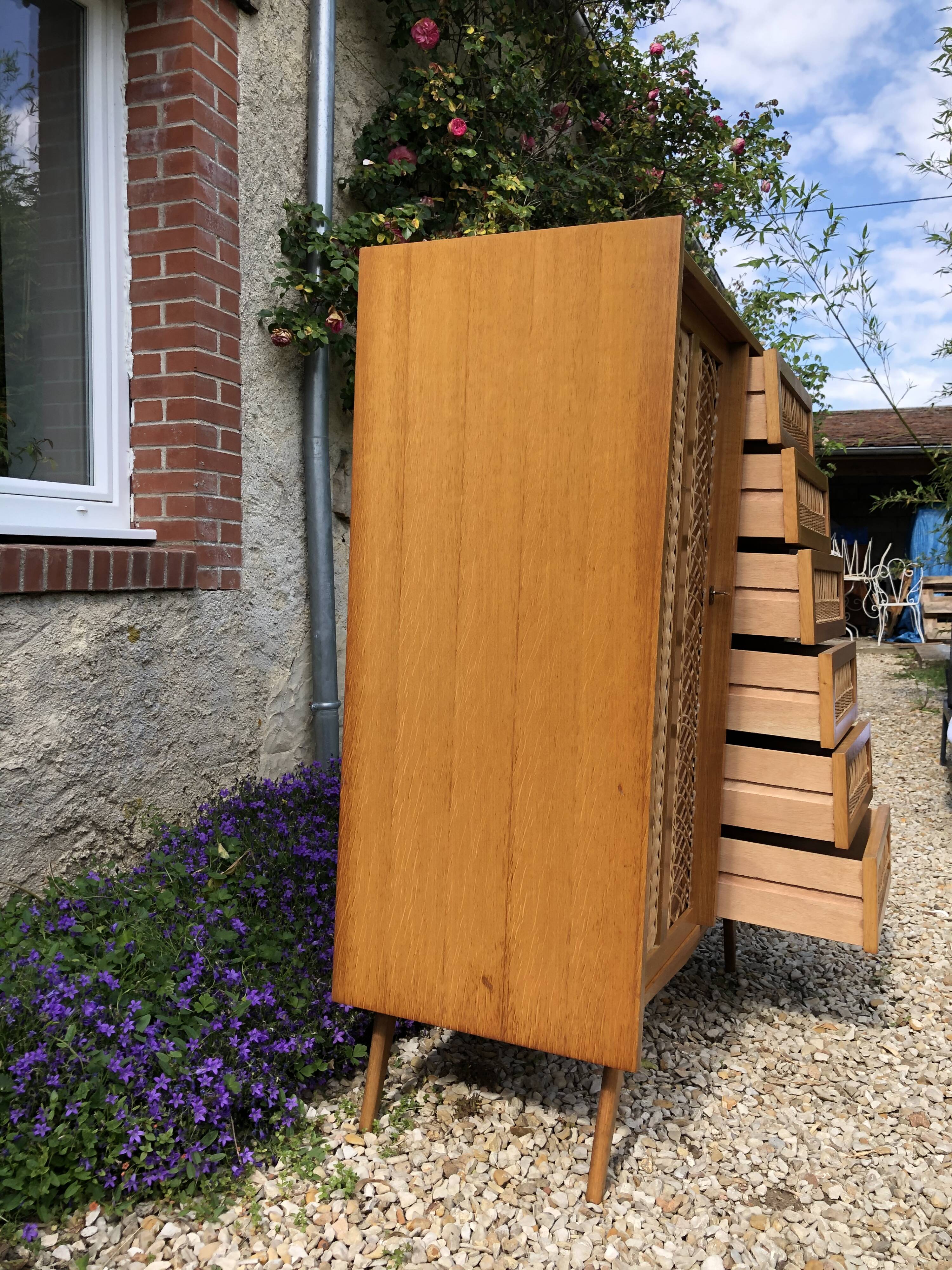 Chest of drawers in vintage rattan 60s