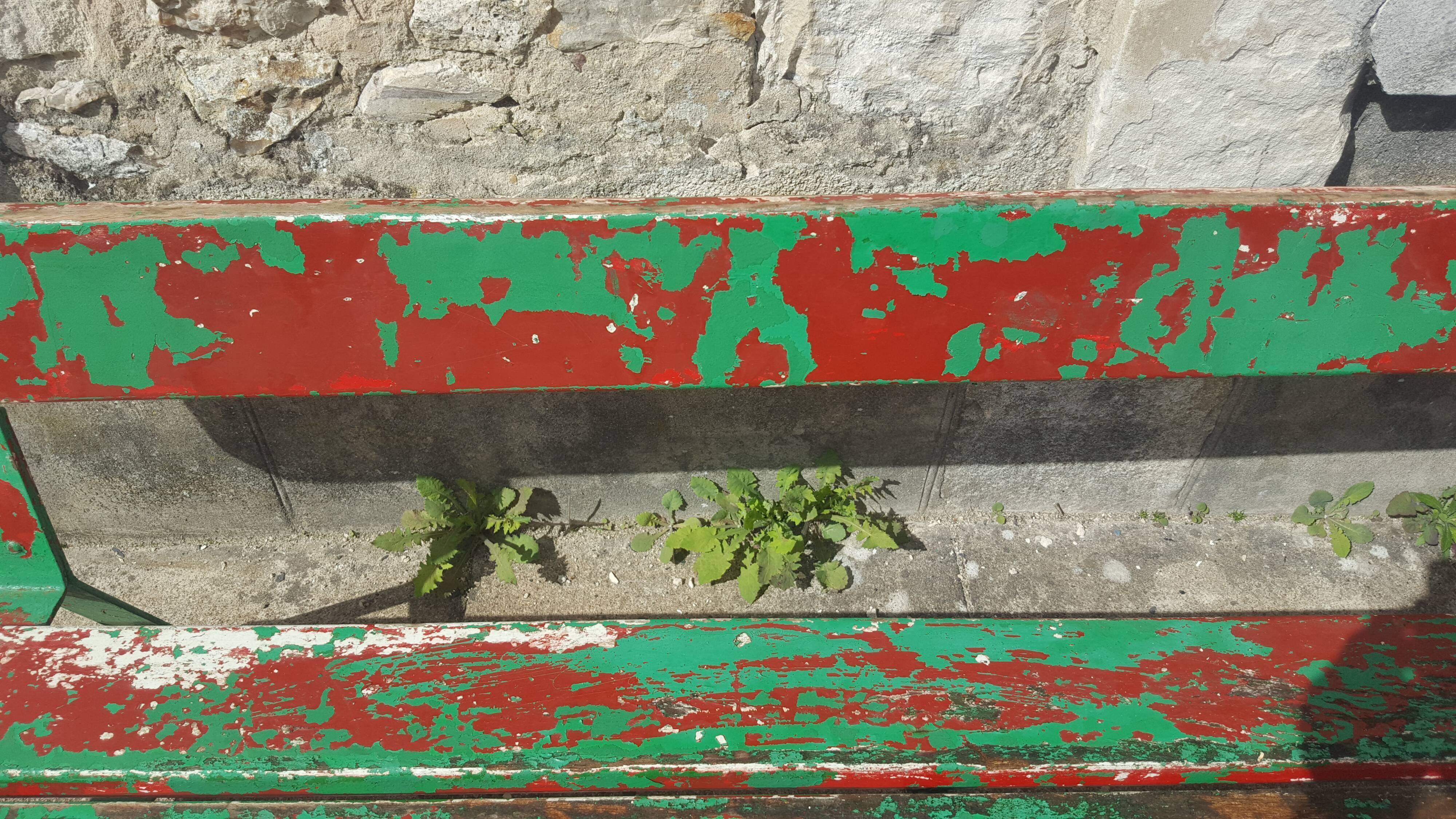 Former school bench patina green red