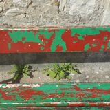Ancien banc d' école patine vert rouge