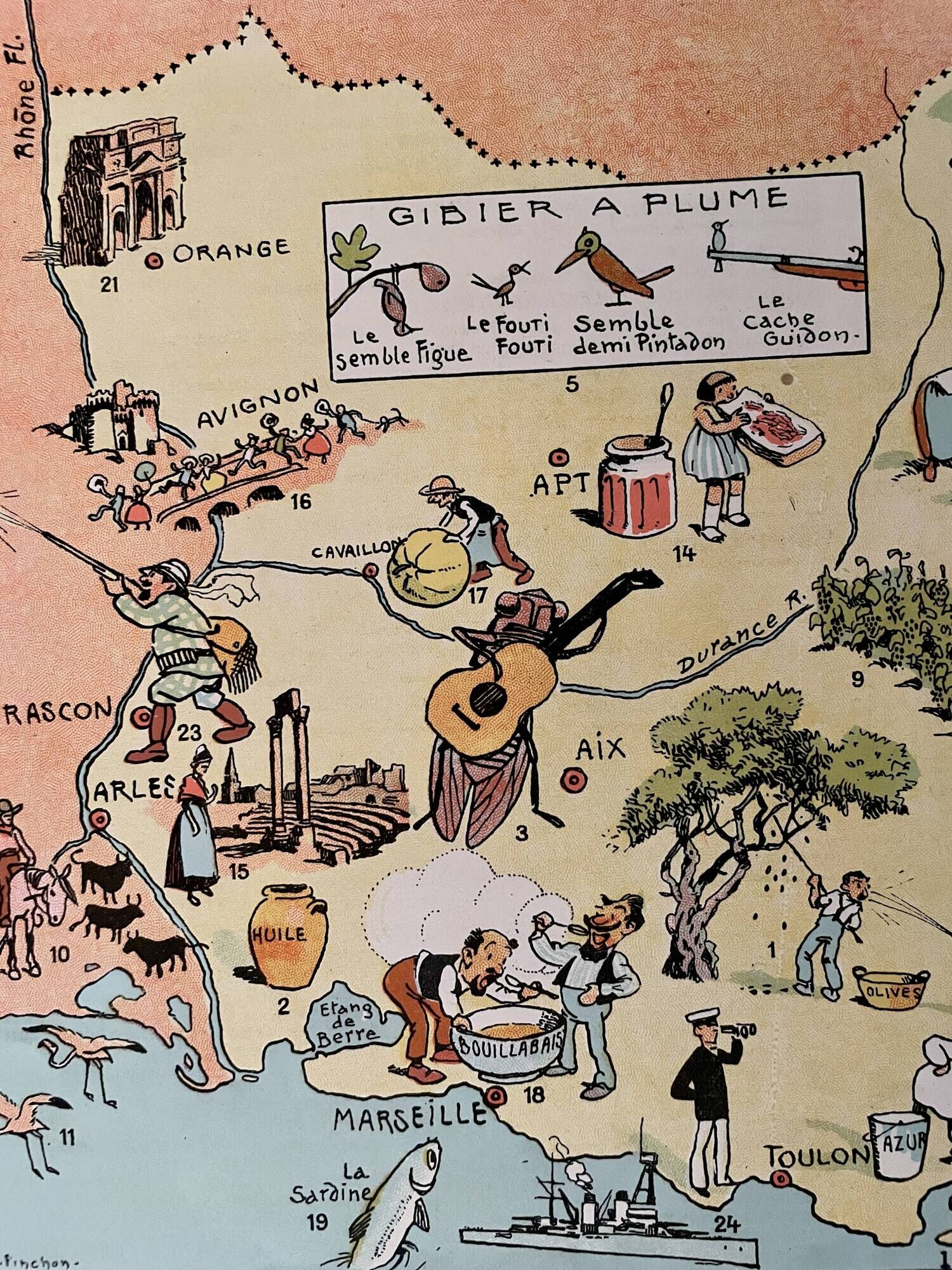 Affiche vintage carte illustrée de la Provence 1939 - JP Pinchon
