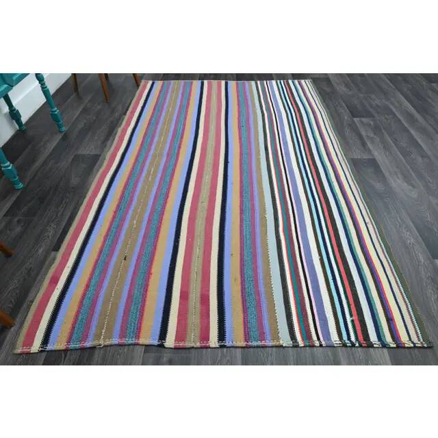 1970s Vintage Turkish Oushak Handmade Wool Cotton Blue Area Rug 179x276