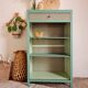 Renovated library shelf green color and floral atmosphere