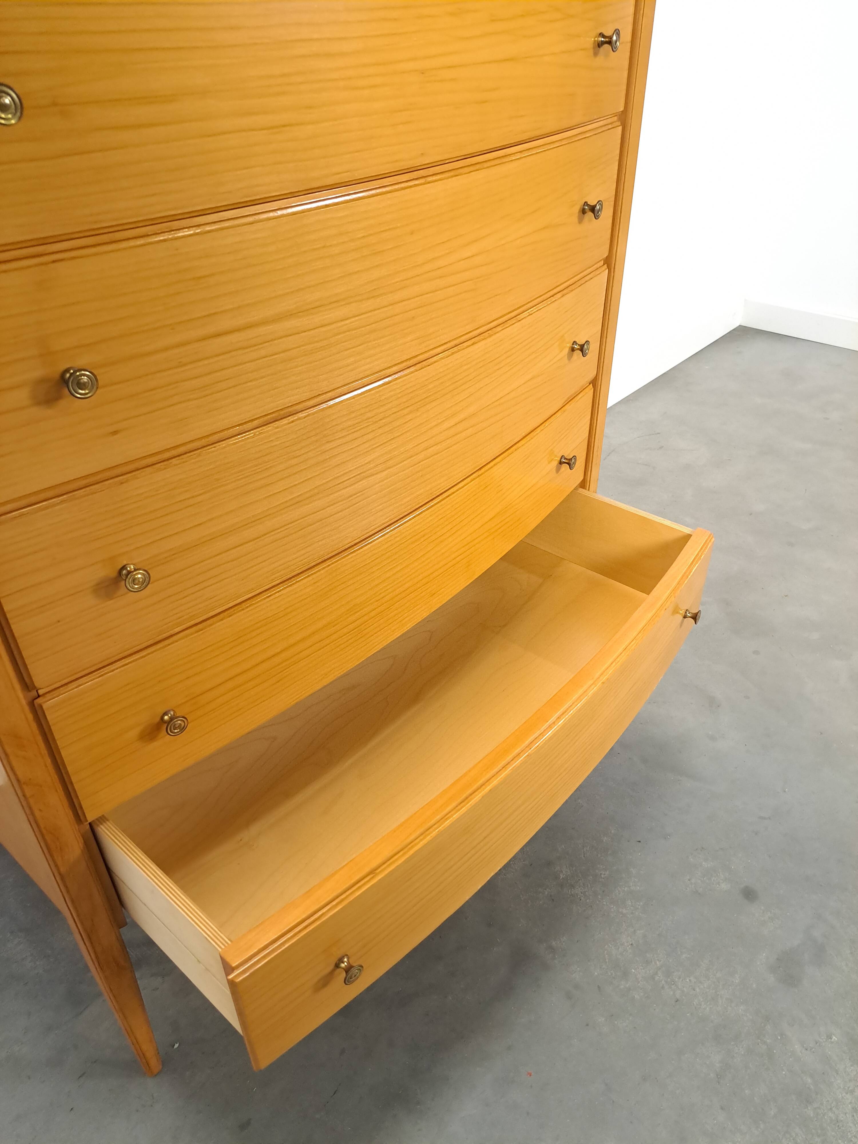 Mid-Century hoge gebogen ladekast met 6 lades