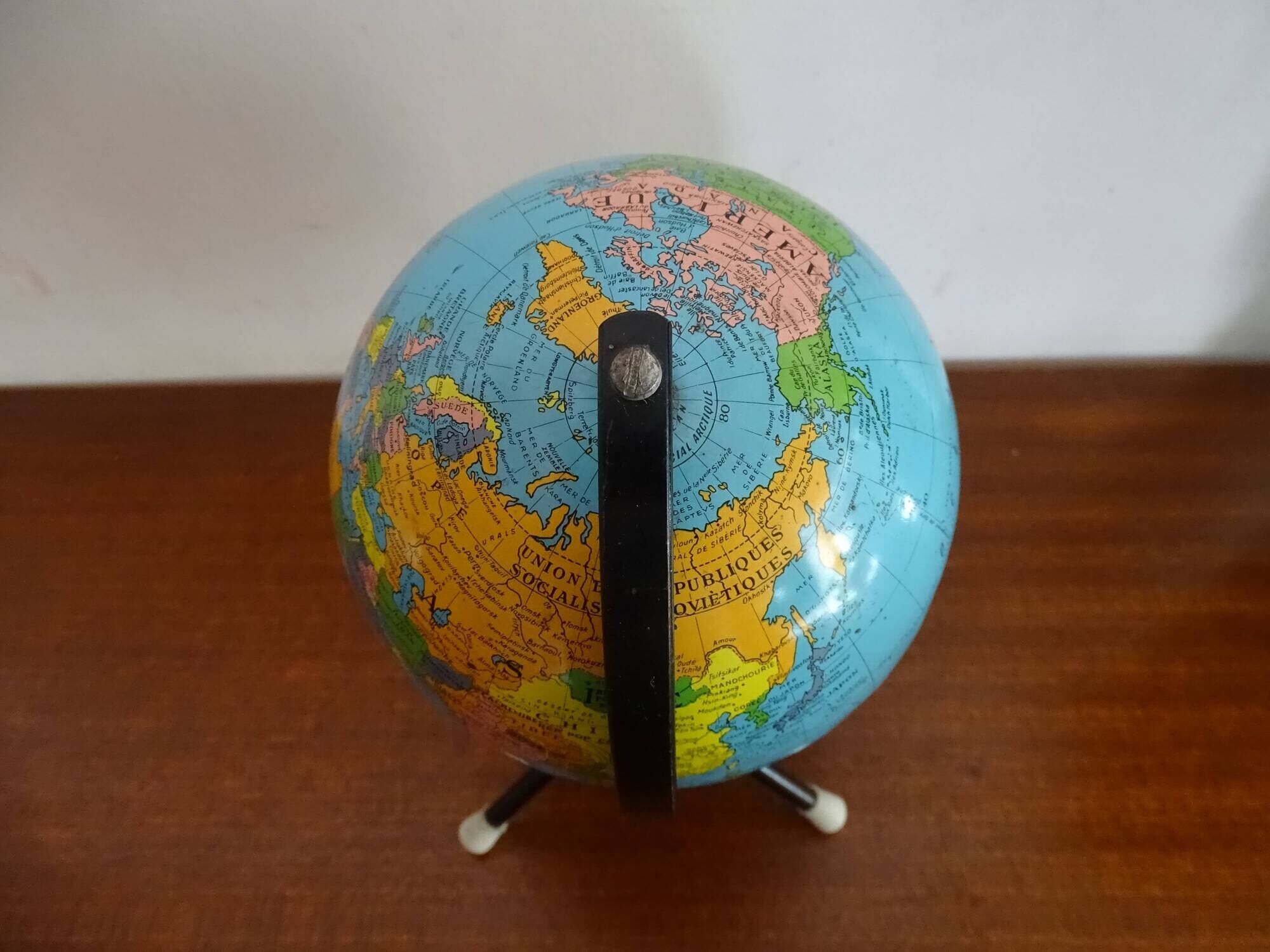 World globe sheet metal map taride cards vintage 50 60 - ø 12.5 cm