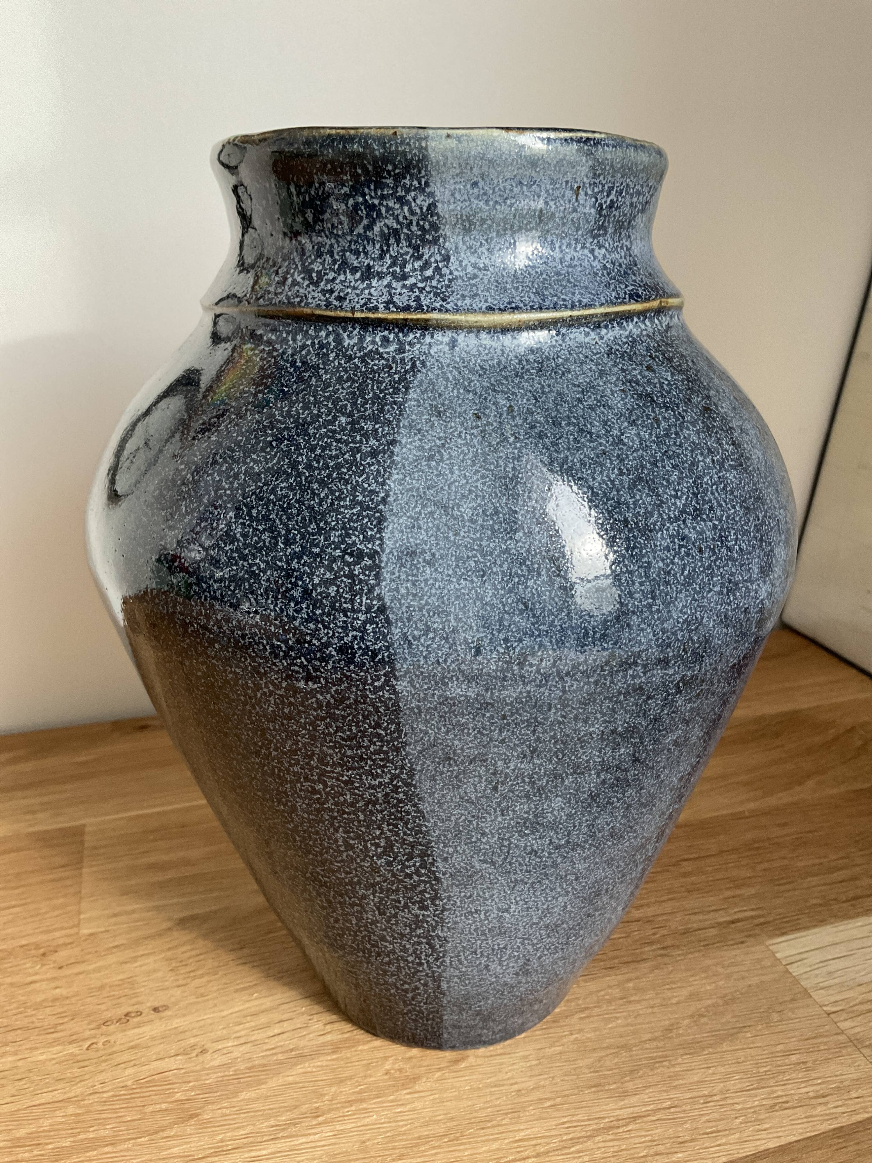 Thick blue ceramic vase