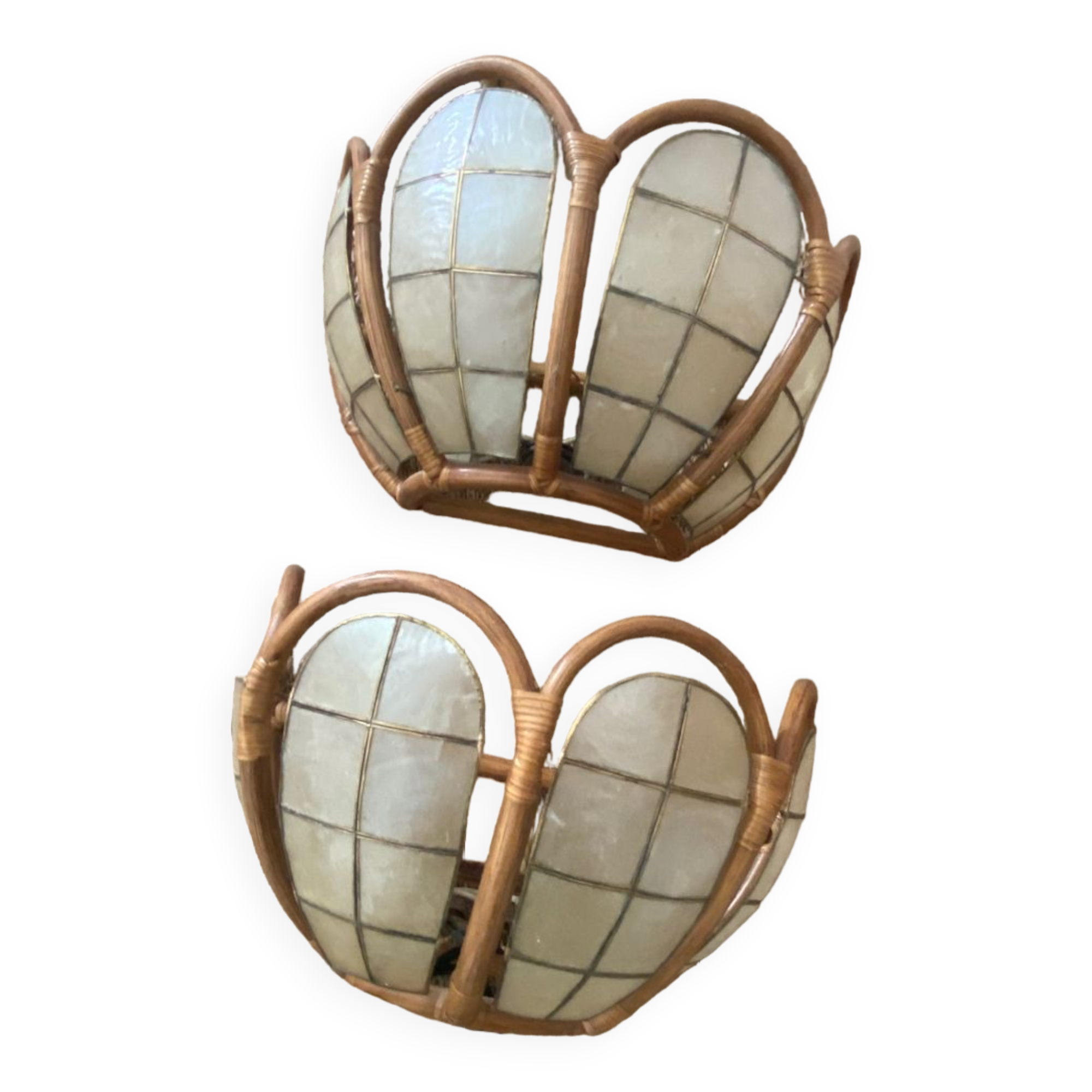 Brass mother-of-pearl rattan sconces