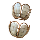 Brass mother-of-pearl rattan sconces