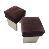 Pair of square seats made of chocolate velvet calf
