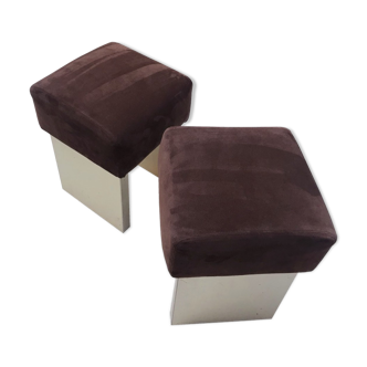 Pair of square seats made of chocolate velvet calf