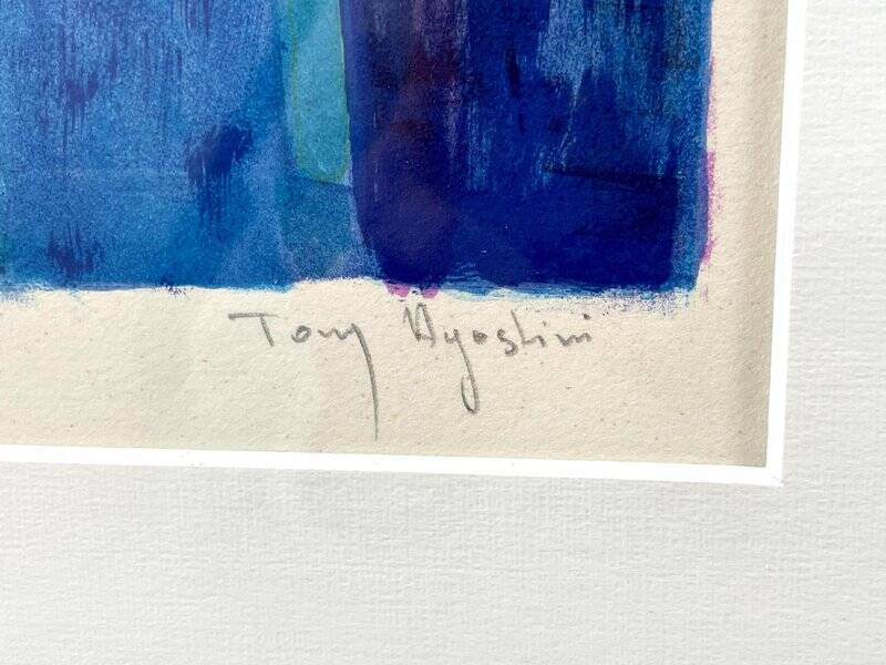 Tony Agostini, Bouquet with Blue Vase, Lithograph, Framed