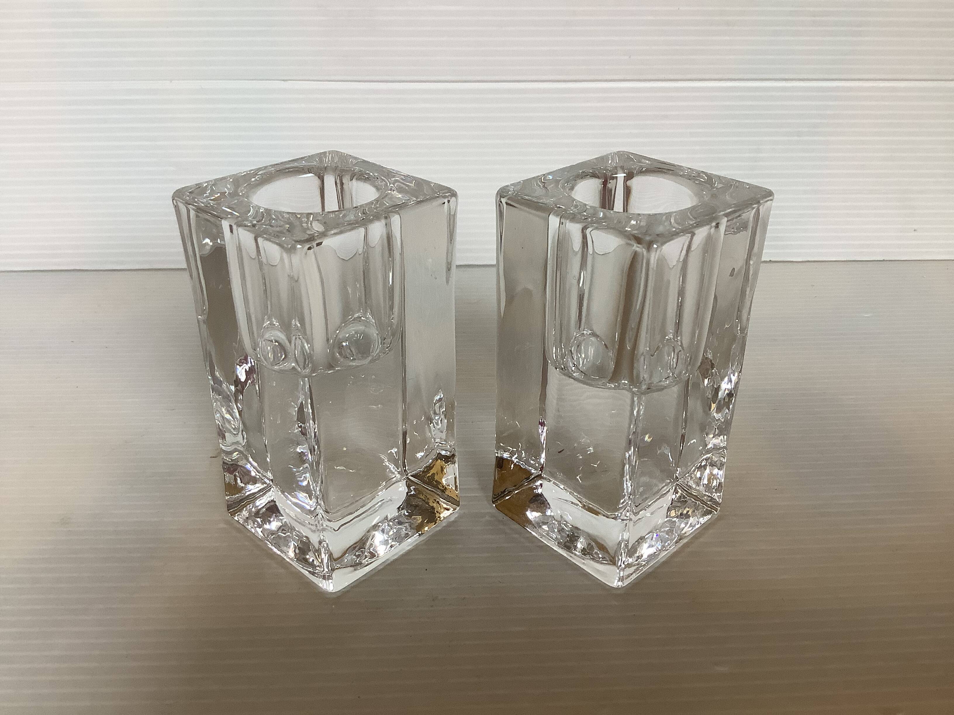 Pair of ice glass candlesticks