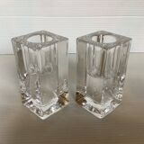 Pair of ice glass candlesticks