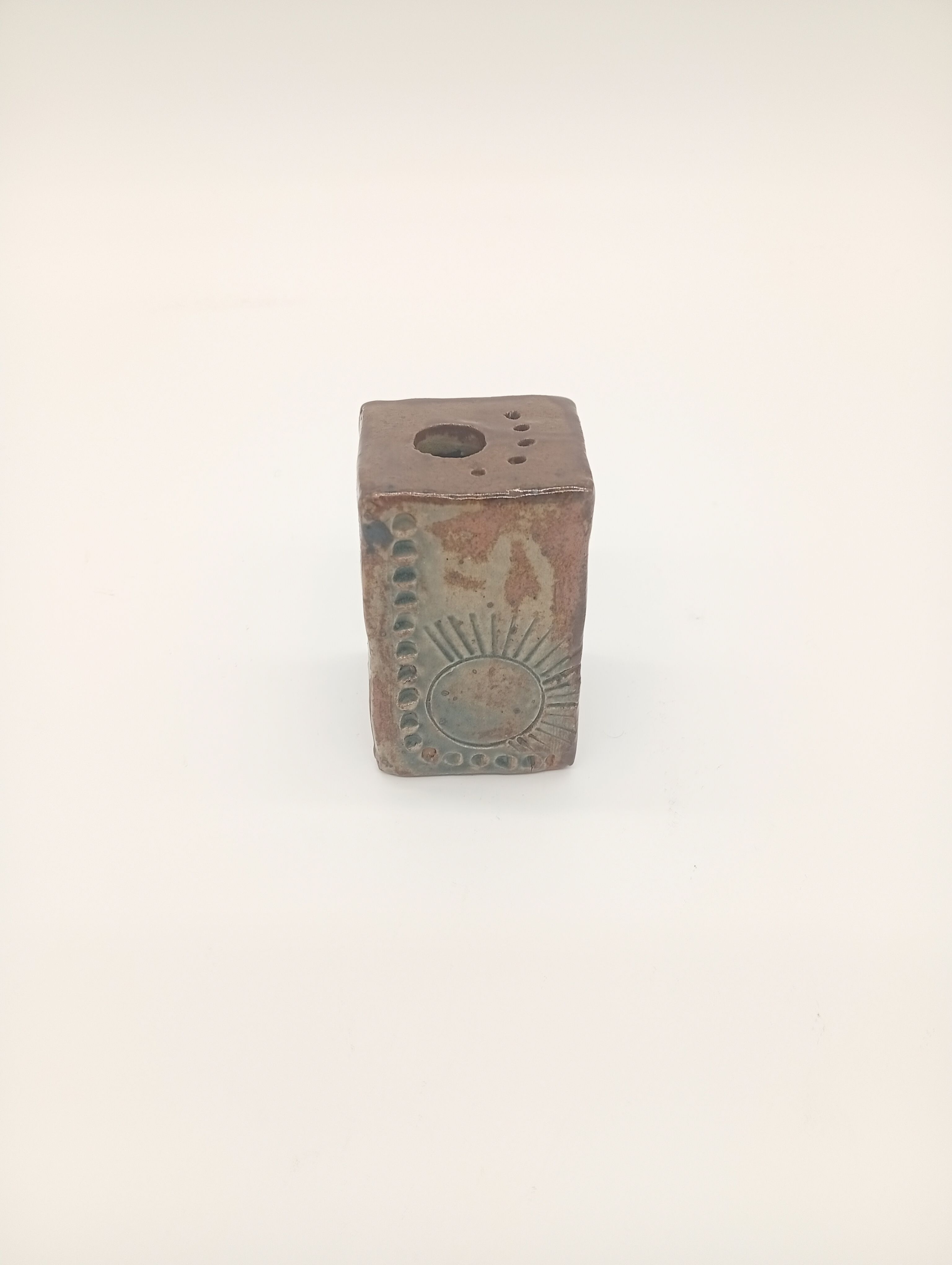 Vintage Ceramic Square Flower Vase Grès Pique Fleurs Scarified France 60