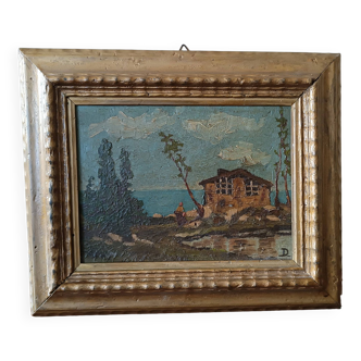 Peinture de paysage à l'huile sur panneau du début des années 1900