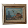 Peinture de paysage à l'huile sur panneau du début des années 1900
