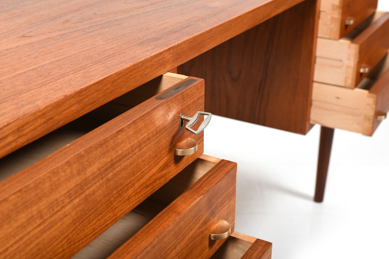 Mid Century Modern Danish Desk with Brass Handles