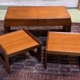 Coffee table with 2 tables in teak - 70s