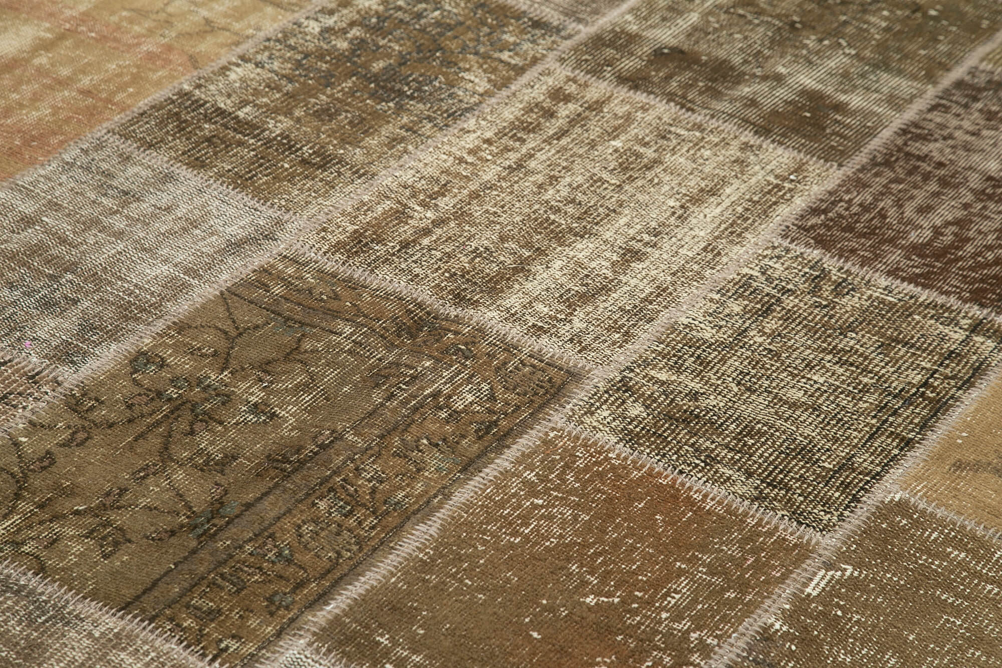 Hand-Knotted Oriental Vintage 198 cm x 300 cm Brown Patchwork Carpet