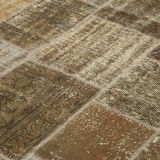 Hand-Knotted Oriental Vintage 198 cm x 300 cm Brown Patchwork Carpet