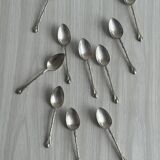 Set of 10 small silver metal spoons
