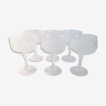 6 old chiseled crystal champagne glasses