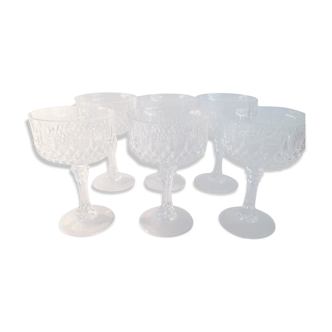 6 old chiseled crystal champagne glasses